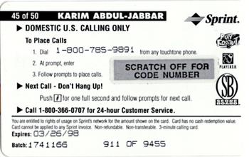 1996 Pro Line II Intense - Phone Cards $3 #45 Karim Abdul-Jabbar Back