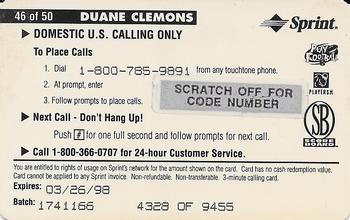 1996 Pro Line II Intense - Phone Cards $3 #46 Duane Clemons Back