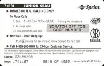 1996 Pro Line II Intense - Phone Cards $5 #7 Junior Seau Back