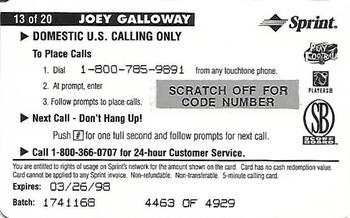 1996 Pro Line II Intense - Phone Cards $5 #13 Joey Galloway Back