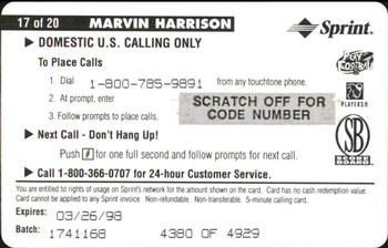 1996 Pro Line II Intense - Phone Cards $5 #17 Marvin Harrison Back