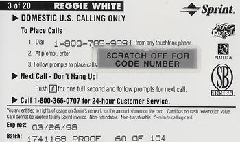 1996 Pro Line II Intense - Phone Cards $5 Proofs #3 Reggie White Back