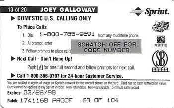 1996 Pro Line II Intense - Phone Cards $5 Proofs #13 Joey Galloway Back