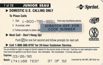 1996 Pro Line II Intense - Phone Cards $5 Test #7 Junior Seau Back