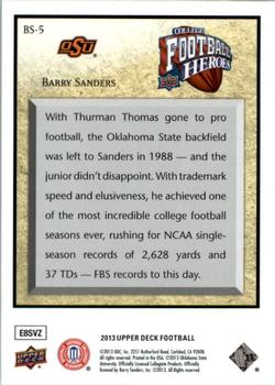 2013 Upper Deck - College Football Heroes: Barry Sanders #BS-5 Barry Sanders Back