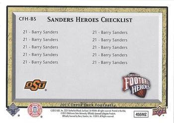 2013 Upper Deck - College Football Heroes: Barry Sanders #CFH-BS Barry Sanders Back