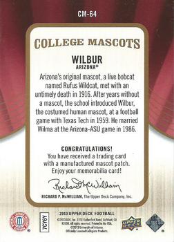 2013 Upper Deck - College Mascots Manufactured Patches #CM-64 Wilbur Back