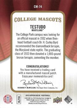 2013 Upper Deck - College Mascots Manufactured Patches #CM-74 Testudo Back