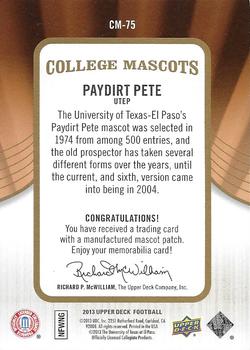 2013 Upper Deck - College Mascots Manufactured Patches #CM-75 Paydirt Pete Back