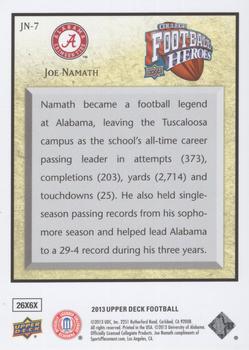 2013 Upper Deck - College Football Heroes: Joe Namath #JN-7 Joe Namath Back