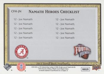 2013 Upper Deck - College Football Heroes: Joe Namath #CFH-JN Joe Namath Back
