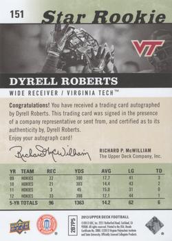 2013 Upper Deck - Star Rookie Autographs #151 Dyrell Roberts Back