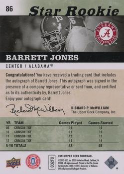 2013 Upper Deck - Star Rookie Autographs #86 Barrett Jones Back