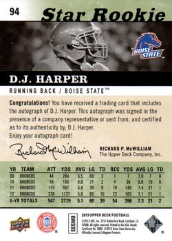 2013 Upper Deck - Star Rookie Autographs #94 D.J. Harper Back