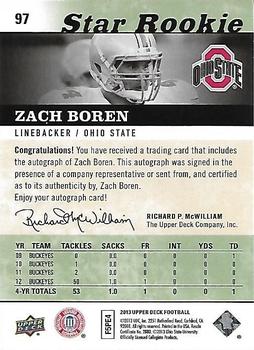 2013 Upper Deck - Star Rookie Autographs #97 Zach Boren Back
