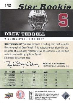 2013 Upper Deck - Star Rookie Autographs #142 Drew Terrell Back