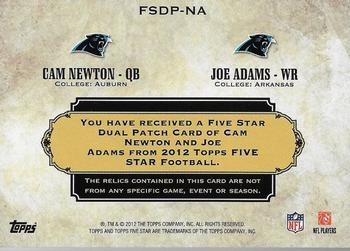 2012 Topps Five Star - Dual Patches #FSDP-NA Cam Newton / Joe Adams Back