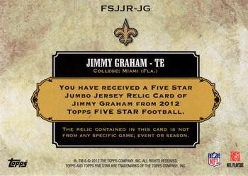 2012 Topps Five Star - Jumbo Jerseys #FSJJRJG Jimmy Graham Back