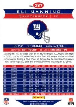 2013 Score - Scorecard #287 Eli Manning Back