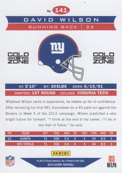 2013 Score - Gold Zone #141 David Wilson Back