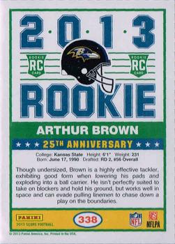 2013 Score - Blue #338 Arthur Brown Back