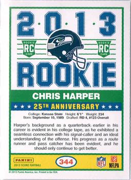 2013 Score - Blue #344 Chris Harper Back