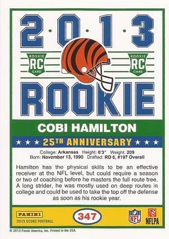 2013 Score - Blue #347 Cobi Hamilton Back