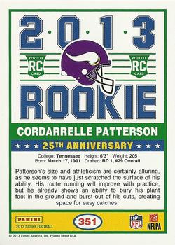 2013 Score - Blue #351 Cordarrelle Patterson Back