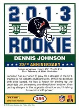 2013 Score - Blue #359 Dennis Johnson Back
