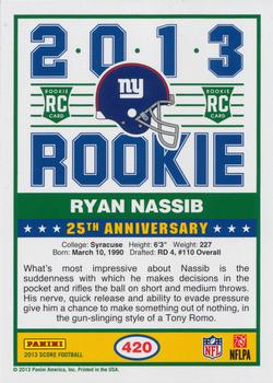 2013 Score - Blue #420 Ryan Nassib Back