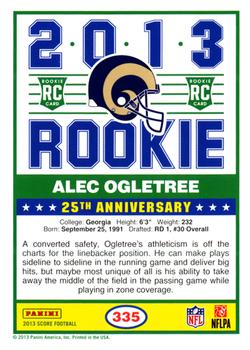 2013 Score - Red #335 Alec Ogletree Back