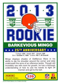 2013 Score - Red #339 Barkevious Mingo Back