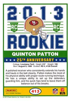 2013 Score - Red #413 Quinton Patton Back