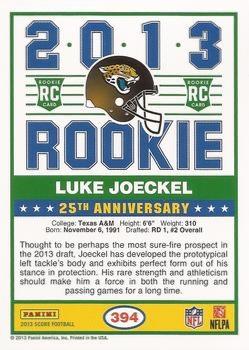 2013 Score - Purple #394 Luke Joeckel Back
