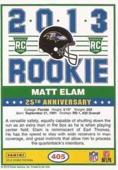 2013 Score - Purple #405 Matt Elam Back