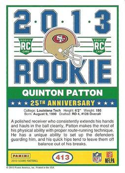 2013 Score - Purple #413 Quinton Patton Back
