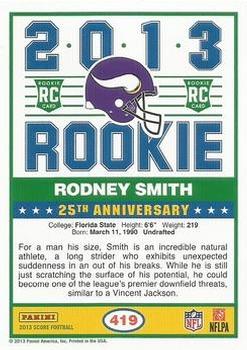 2013 Score - Purple #419 Rodney Smith Back