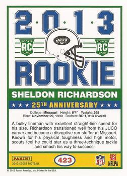 2013 Score - Black #423 Sheldon Richardson Back