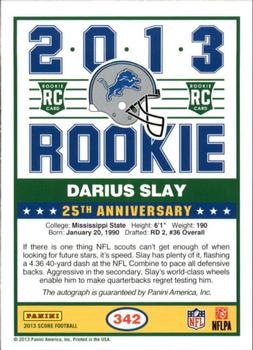 2013 Score - Rookie Signatures #342 Darius Slay Back