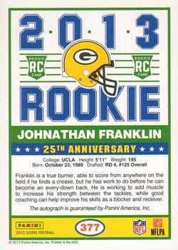 2013 Score - Rookie Signatures #377 Johnathan Franklin Back