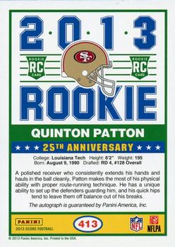 2013 Score - Rookie Signatures #413 Quinton Patton Back