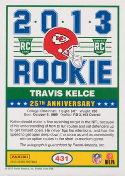 2013 Score - Rookie Signatures #431 Travis Kelce Back