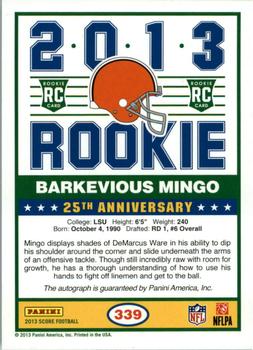 2013 Score - Rookie Signatures Blue #339 Barkevious Mingo Back