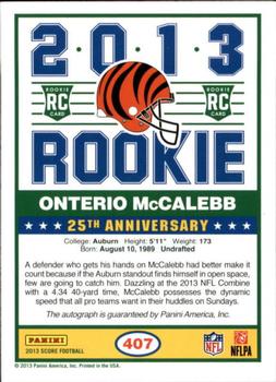 2013 Score - Rookie Signatures Blue #407 Onterio McCalebb Back