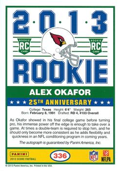 2013 Score - Rookie Signatures Red #336 Alex Okafor Back
