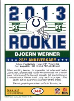 2013 Score - Rookie Signatures Purple #340 Bjoern Werner Back
