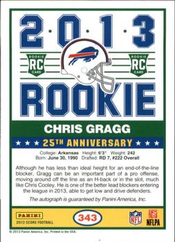 2013 Score - Rookie Signatures Purple #343 Chris Gragg Back