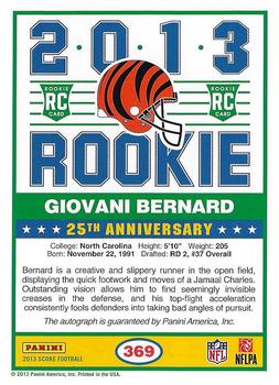 2013 Score - Rookie Signatures Purple #369 Giovani Bernard Back