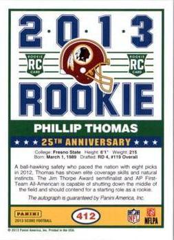 2013 Score - Rookie Signatures Purple #412 Phillip Thomas Back