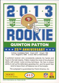 2013 Score - Rookie Signatures Purple #413 Quinton Patton Back